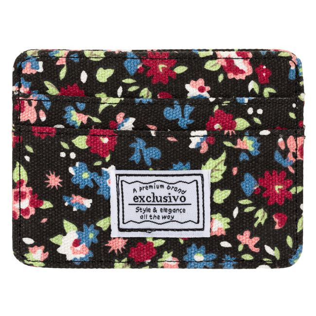 Portofel / ​portcard textil, model floral, protectie RFID, 5 compartimente, 10 x 7.5 cm — varianta 2