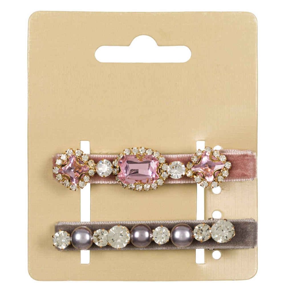 Clame par catifelate. gri & roz, cu pietre, 8 cm, 2 bucati — 2