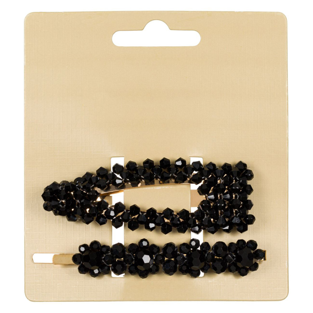Clama & agrafa par cu pietre negre, 8 cm, 2 bucati — varianta 2