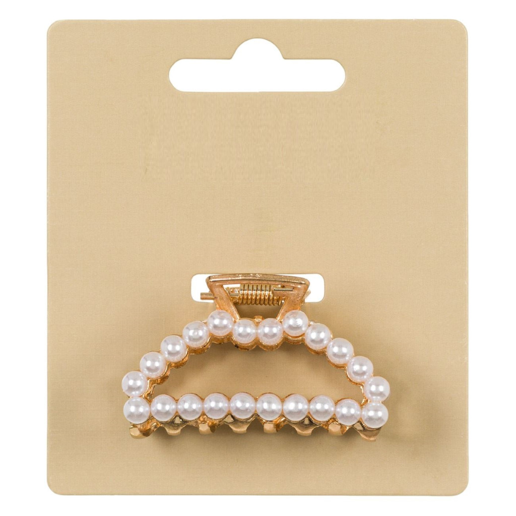 Clama de par cu perle albe, aurie, 5 cm — varianta 3