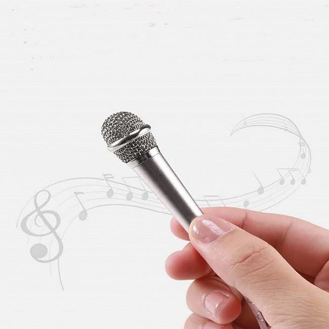 Mini microfon pentru karaoke, podcast, 1.8 x 5.5 cm, conector jack 3.5 mm, argintiu — varianta 2