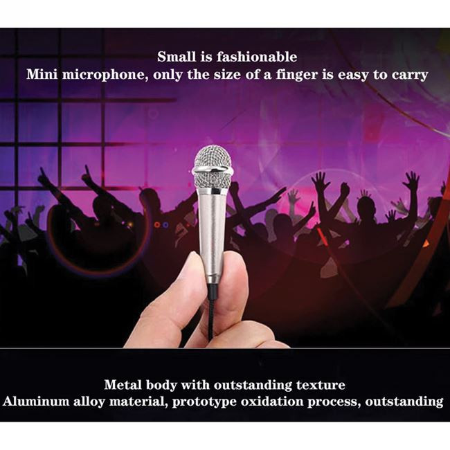 Mini microfon pentru karaoke, podcast, 1.8 x 5.5 cm, conector jack 3.5 mm, argintiu — varianta 3