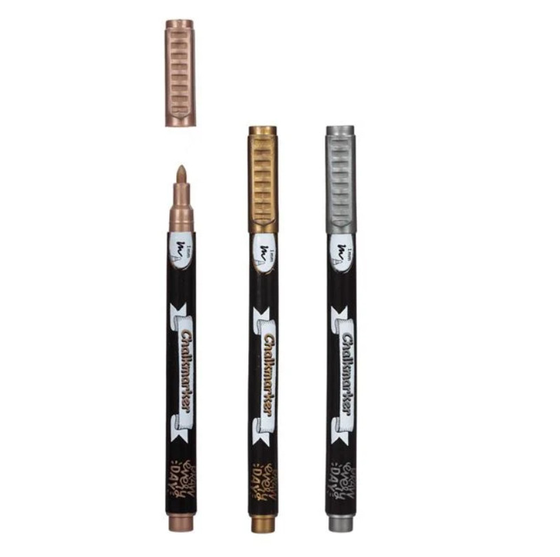 Set 3 carioci creta lichida, varf 1 mm, culori metalizate — 2