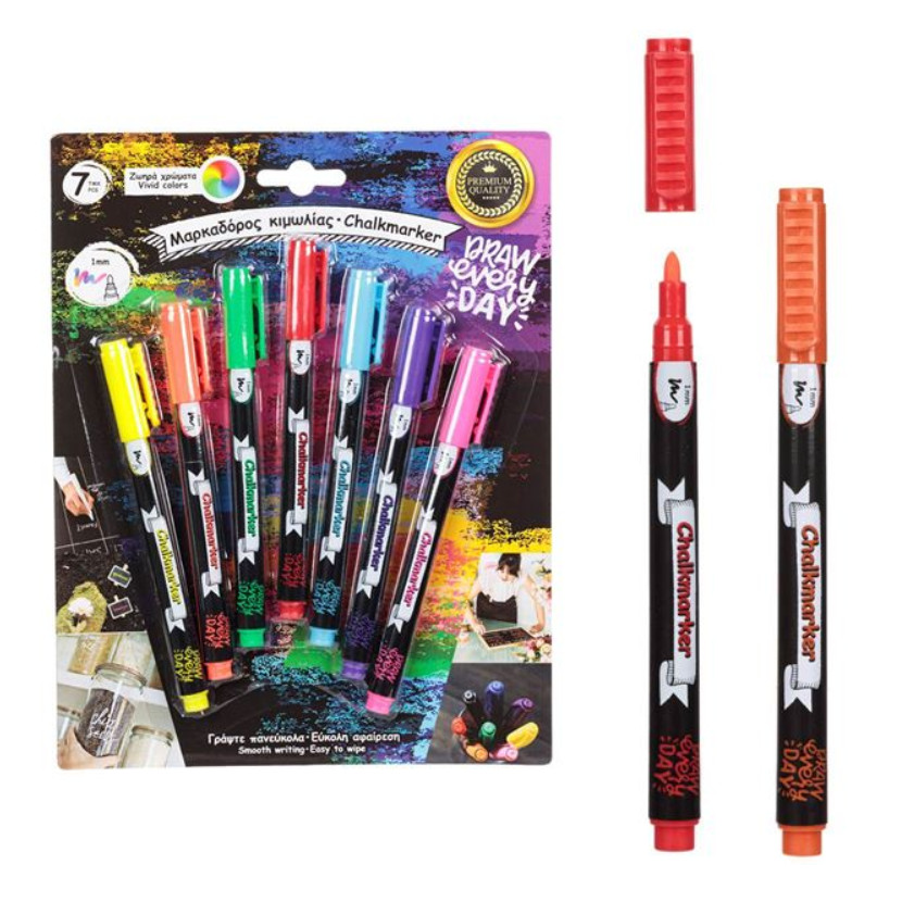 Set 7 carioci creta lichida, varf 1 mm, culori intense — varianta 2
