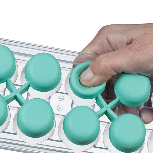 Cutie din silicon pentru cuburi de gheata verde, capac din plastic transparent, 12 compartimente — varianta 3