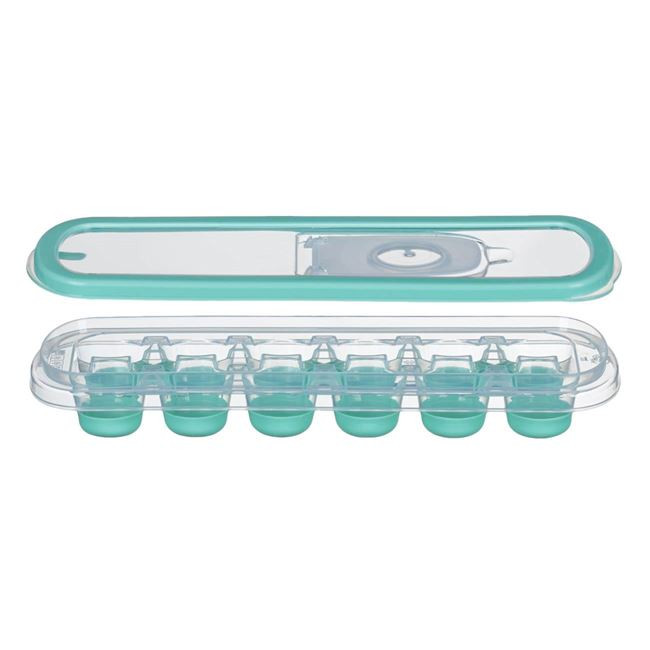Cutie din silicon pentru cuburi de gheata verde, capac din plastic transparent, 12 compartimente — varianta 4