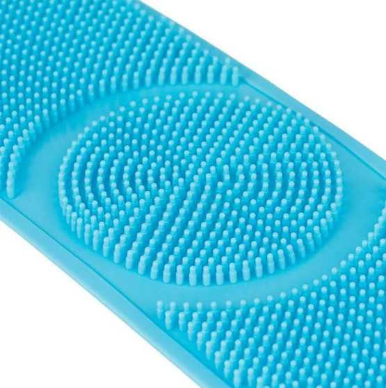 Perie banda pentru spalat spate corp, din silicon, albastra — 3