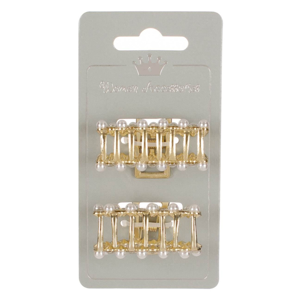 Clame par aurii, cu strass & perle albe, 5 cm, 2 bucati — 3
