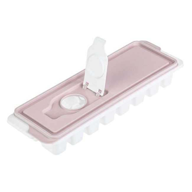 Cutie alba din plastic cu capac roz pal, pentru 16 cuburi de gheata — varianta 2