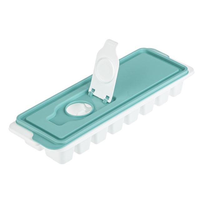 Cutie alba din plastic cu capac bleu, pentru 16 cuburi de gheata — varianta 2