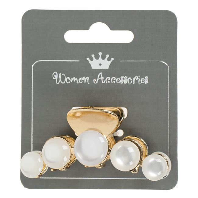 Clama par de culoare aurie, perle albe mari, 6.5 cm — 2