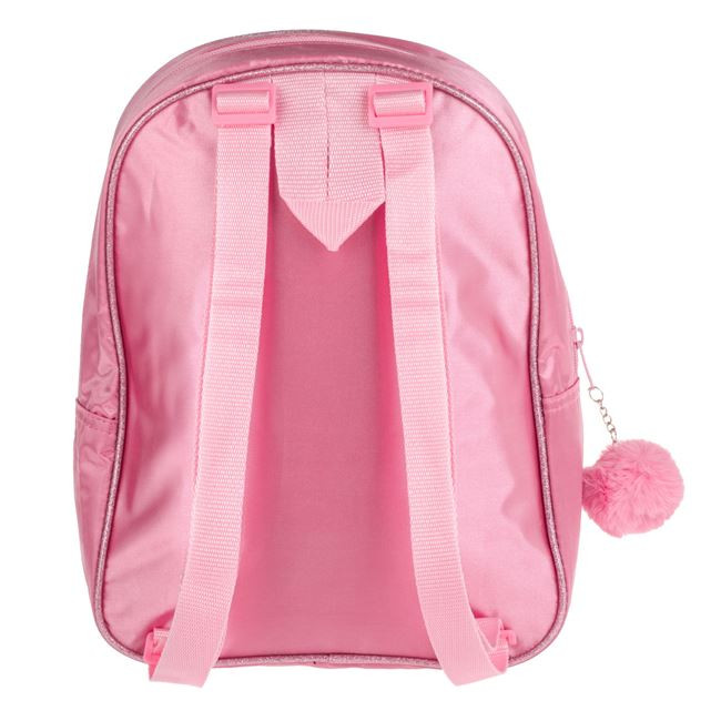 Ghiozdan gradinita roz, holografic, Rainbow, cu pompon — varianta 4