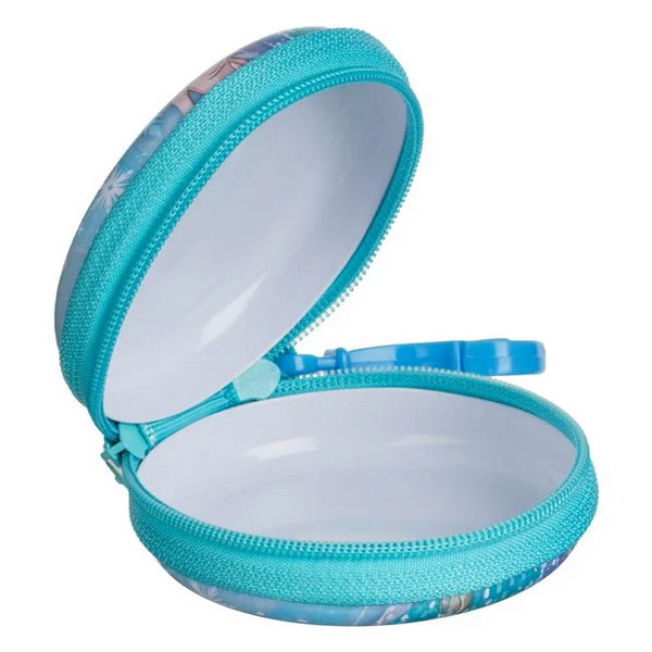 Portofel metalic pentru copii, rotund, model Frozen, cu breloc, 7.5 cm, bleu — varianta 2