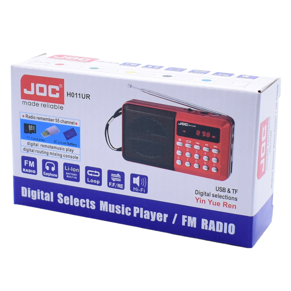 Radio portabil JOC-H011UR, MP3, microSD/USB,FM, afisaj electronic, acumulator BL-5C, negru/rosu — 3