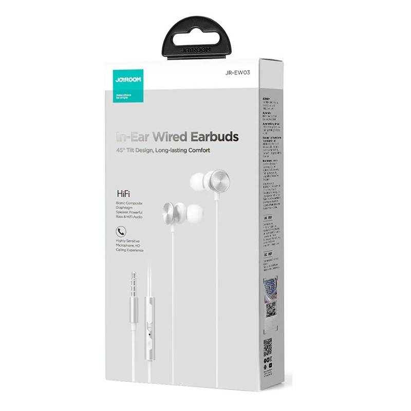 Casti audio cu microfon Joyroom JR-EW03, conector jack 3.5 mm, cablu 1.2 m, argintii — varianta 3