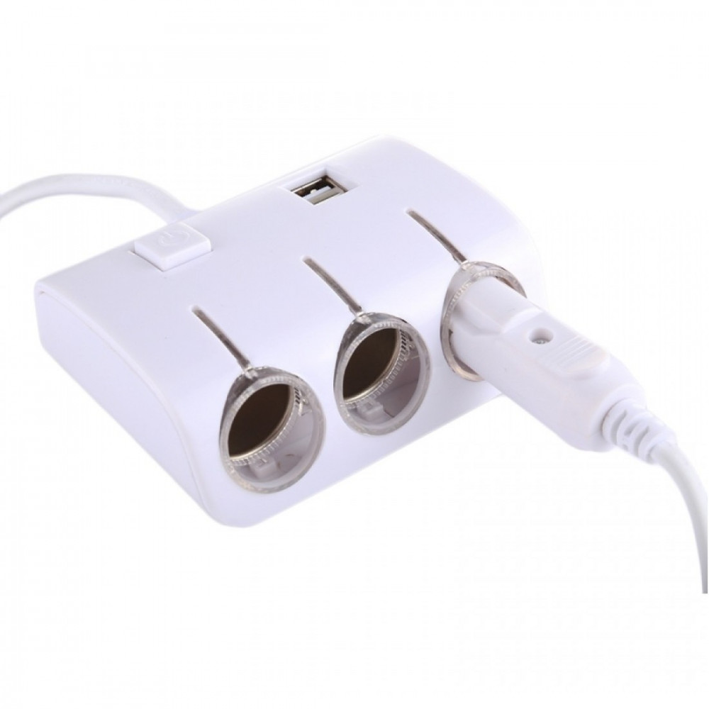 Adaptor bricheta auto JXL-014, 3 sloturi bricheta + 2 porturi USB 12/24V, alb — varianta 2