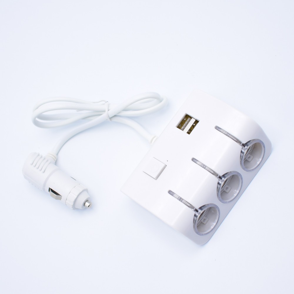Adaptor bricheta auto JXL-014, 3 sloturi bricheta + 2 porturi USB 12/24V, alb — varianta 4