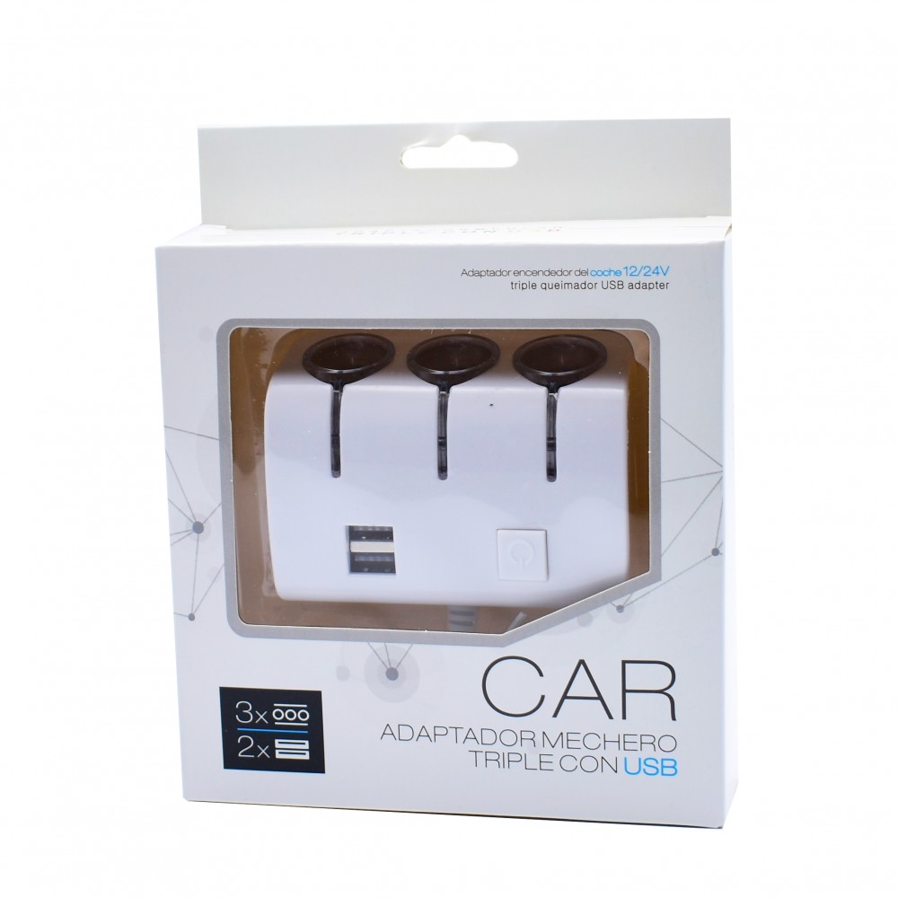 Adaptor bricheta auto JXL-014, 3 sloturi bricheta + 2 porturi USB 12/24V, alb — varianta 5