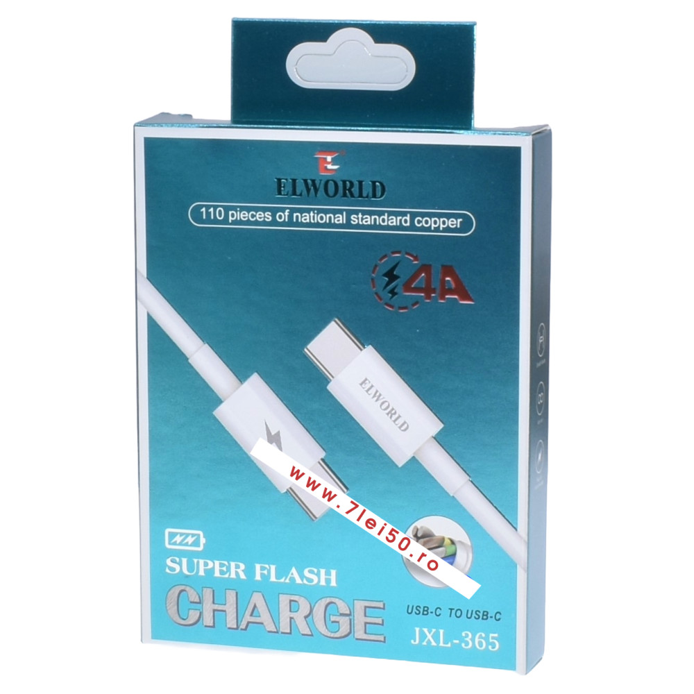 Cablu de date si incarcare JXL-365, Type-C to Type-C, 4A, alb — varianta 3