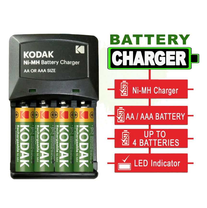 Set Incarcator si 4 baterii, KODAK 620, Ni-MH AA/AAA, 2100mAh, Indicator LED — varianta 3