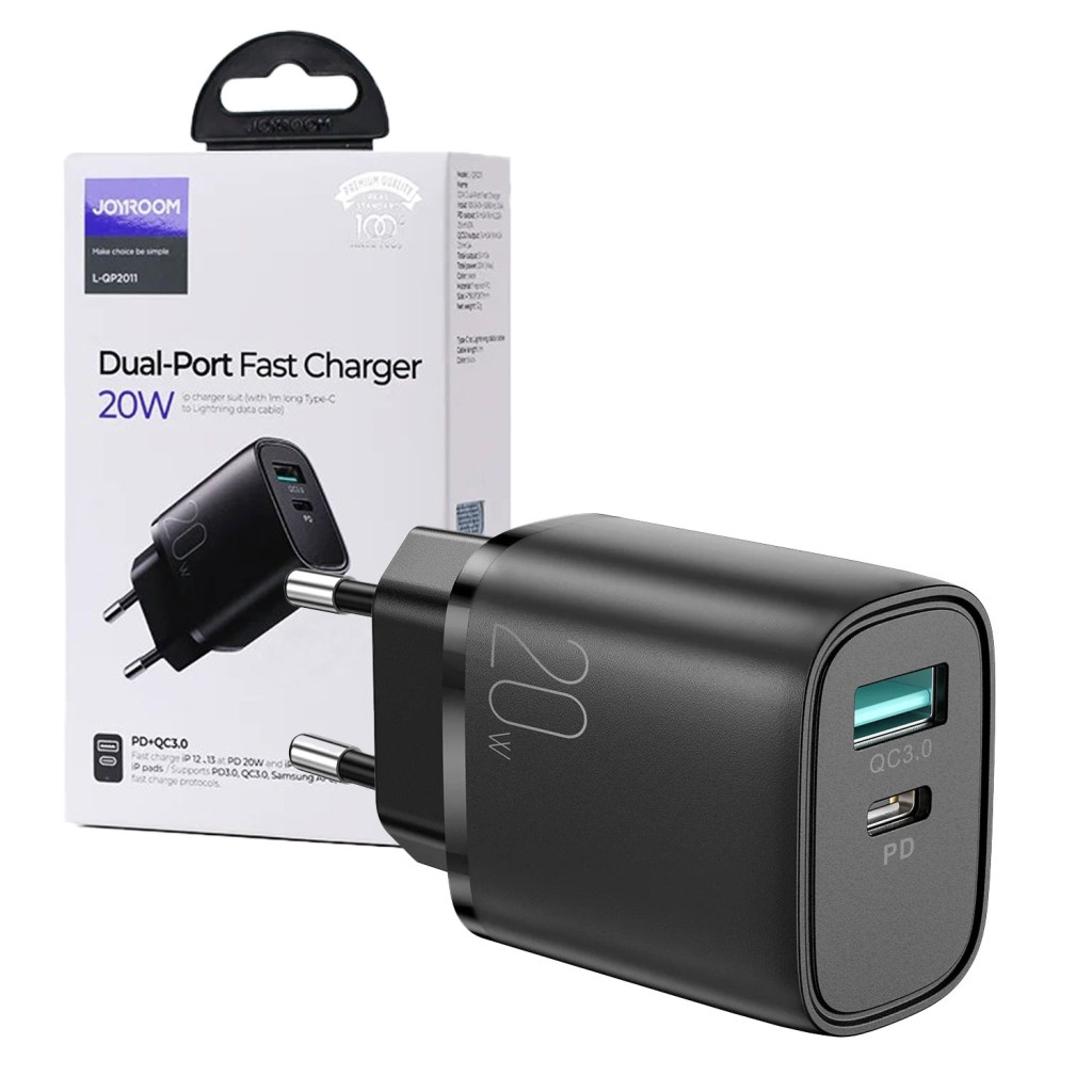 Incarcator casa Joyroom L-QP2011, 20W, 1 x USB-C, 1 x USB-A, PD, QC 3.0, negru — varianta 2