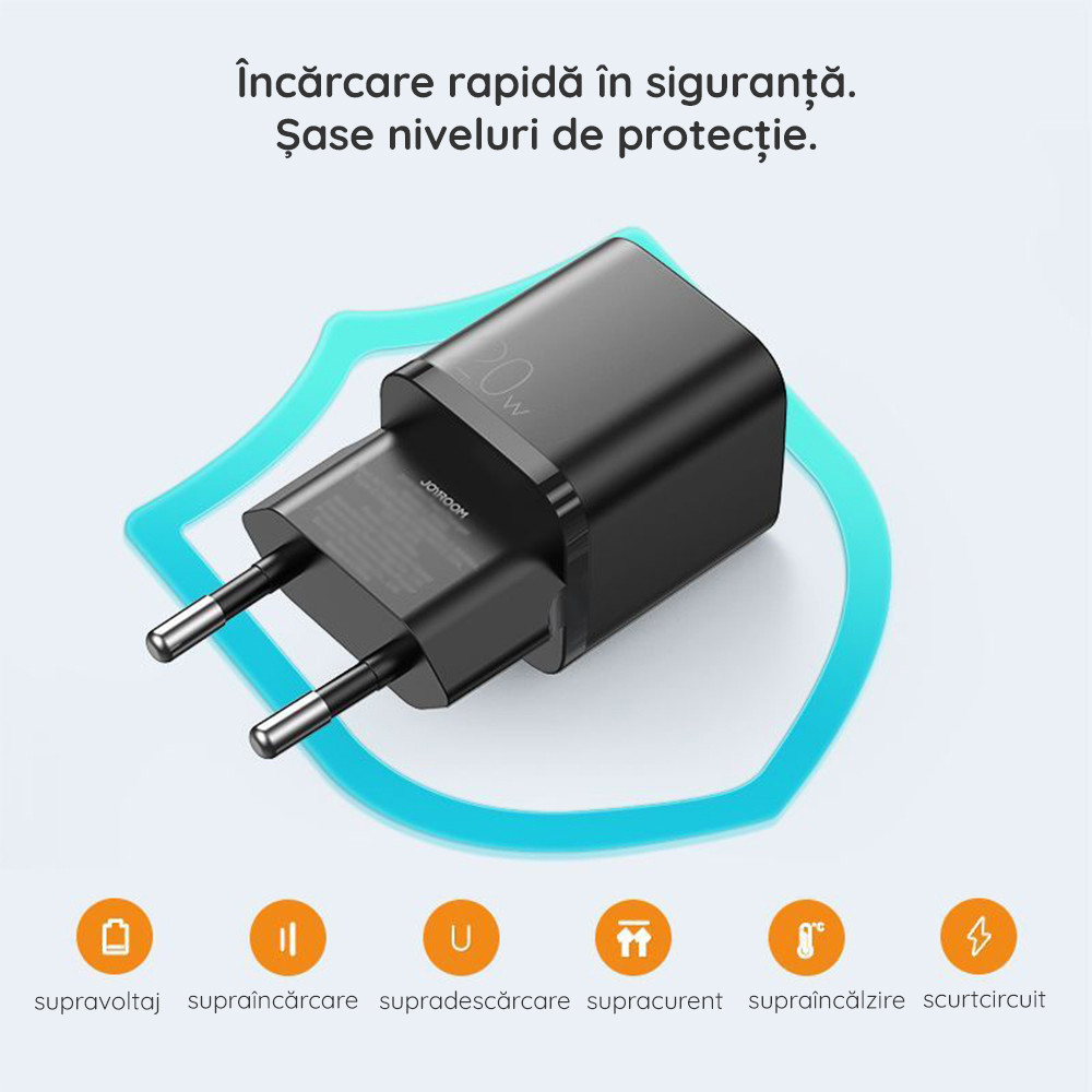 Incarcator casa Joyroom L-QP207, 20W, 1 x USB-C, 1 x USB-A, PD, QC 3.0, negru — varianta 2