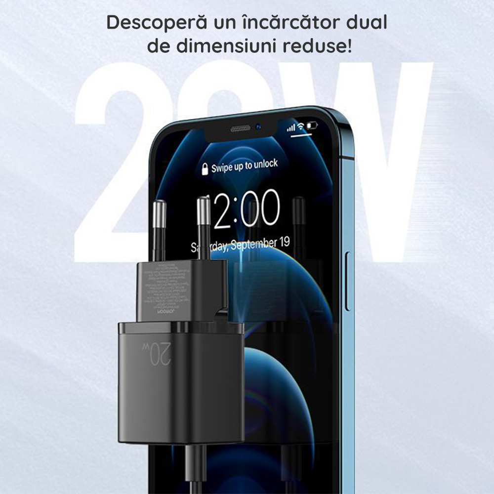 Incarcator casa Joyroom L-QP207, 20W, 1 x USB-C, 1 x USB-A, PD, QC 3.0, negru — varianta 6