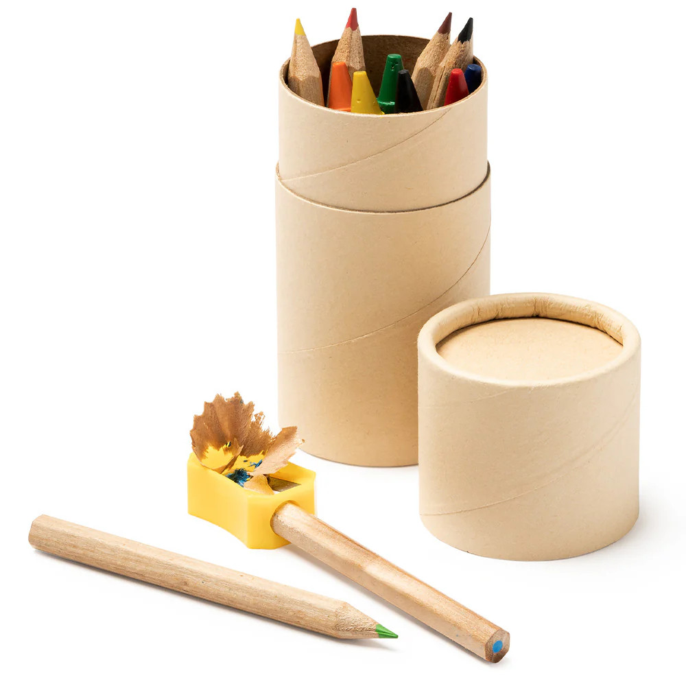 Set de colorat in tub, 6 creioane normale, 6 creioane cerate, 1 ascutitoare — varianta 2