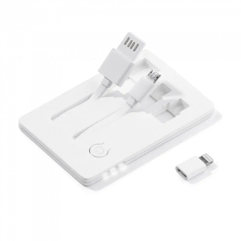 Set 3 in 1 Toppoint Card Connect, cablu USB cu 2 capete (Lightning si MicroUSB) si lanterna LED, alb — varianta 2