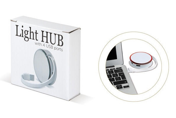 Hub USB 2.0, 4 porturi, 7.5 cm, alb/rosu — 3