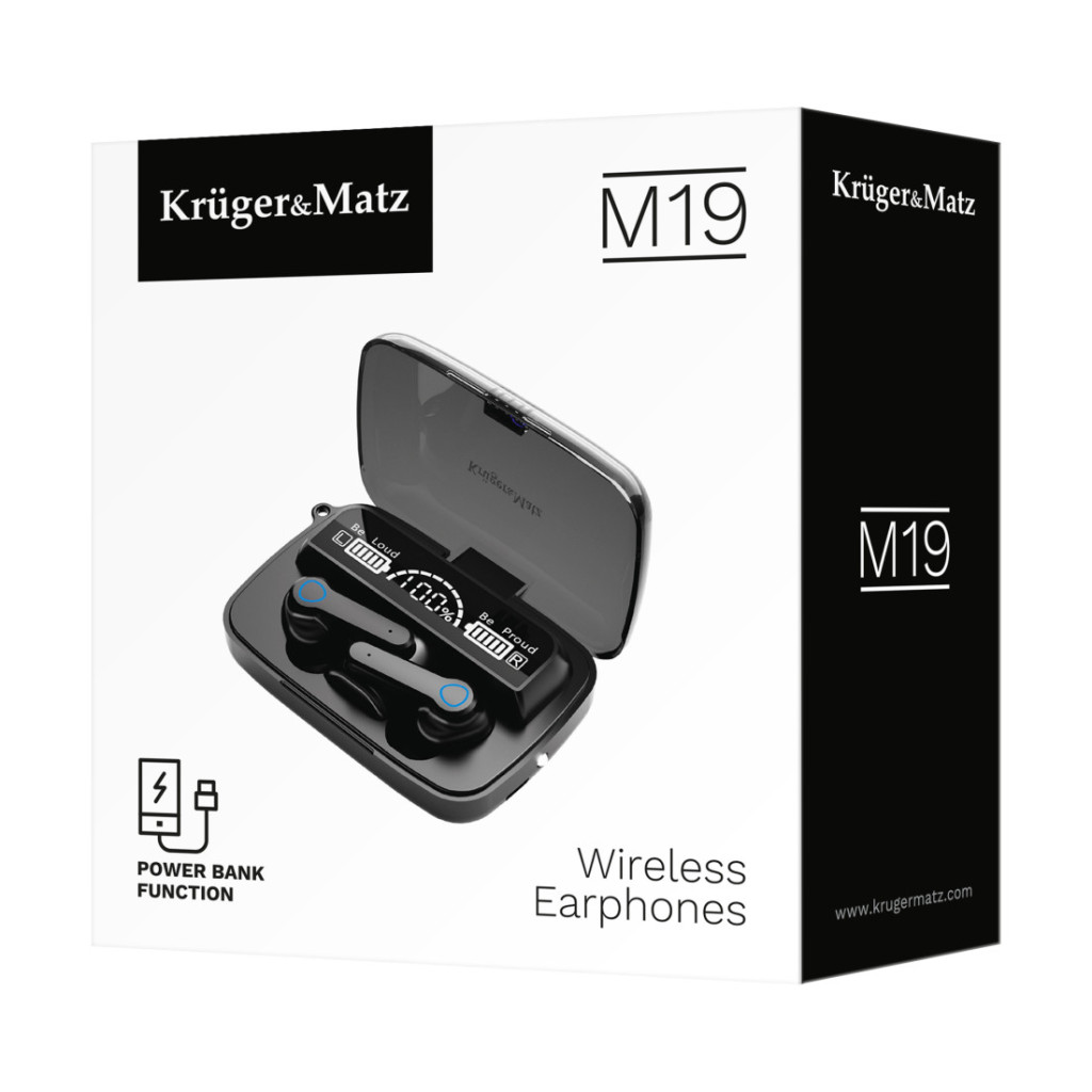 Casti TWS (true wireless) Kruger & Matz M19, Bluetooth 5.3, touch control, negre — varianta 5