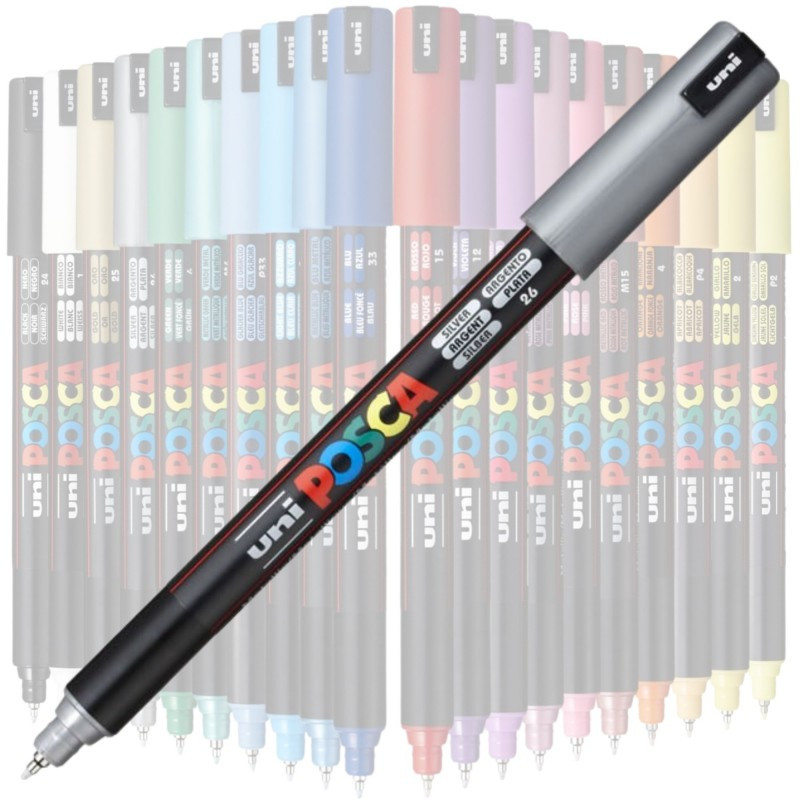 Marker UNI Posca, 0.7 mm, varf fin metalic, gri — varianta 2
