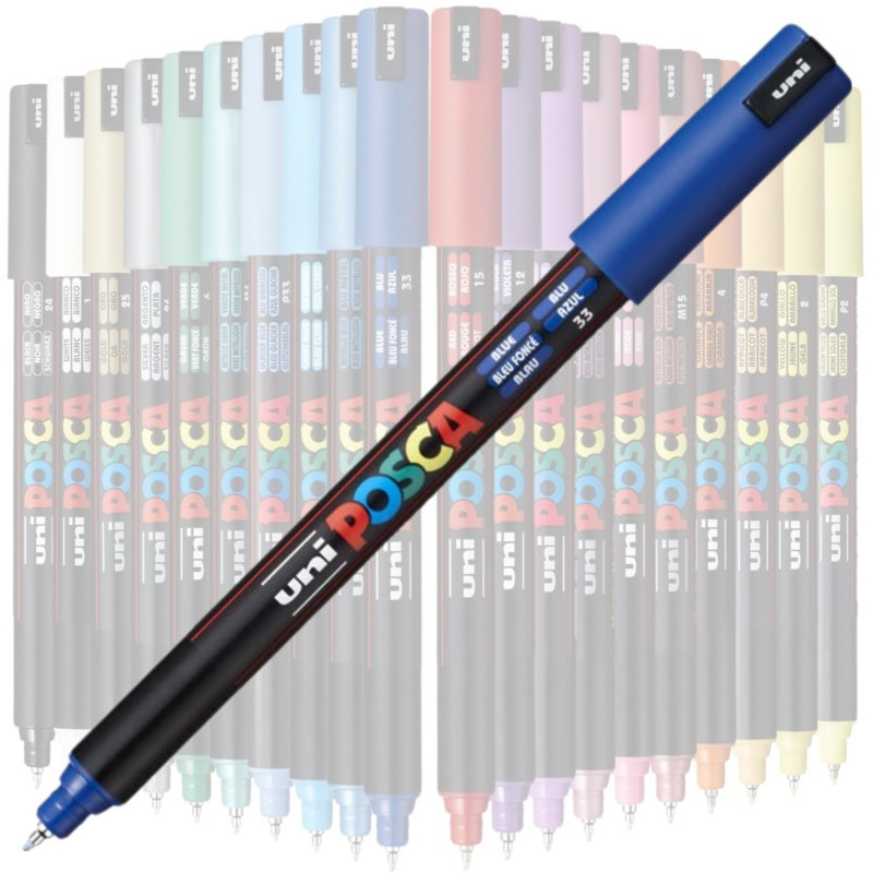 Marker UNI Posca, 0.7 mm, varf fin metalic, albastru — 2