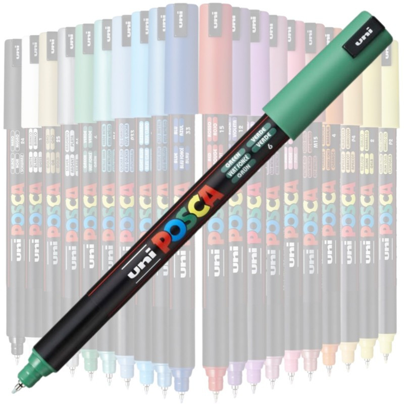 Marker UNI Posca, 0.7 mm, varf fin metalic, verde — varianta 2