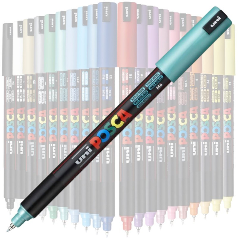 Marker UNI Posca, 0.7 mm, varf fin metalic, verde metalizat — varianta 2