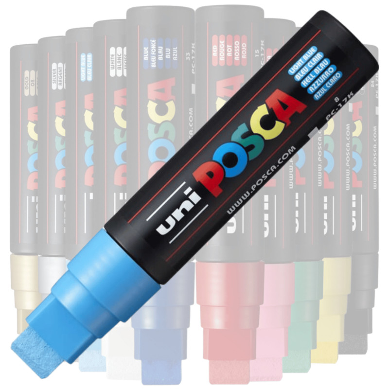 Marker UNI Posca PC-17K, varf tesit, 15.0 mm, albastru deschis — 2