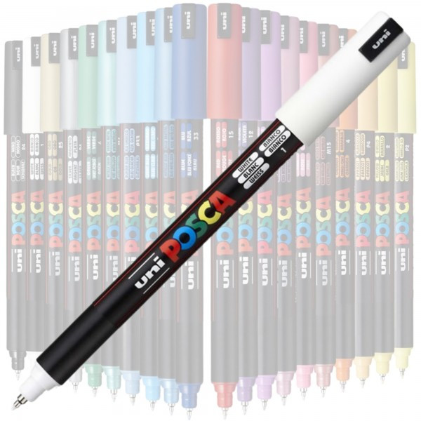 Marker UNI Posca, 0.7 mm, varf fin metalic, alb — varianta 2