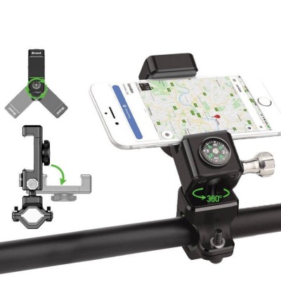 Suport telefon pentru bicicleta Guider Q-003, busola, reglabil, rotire 360, negru — 2