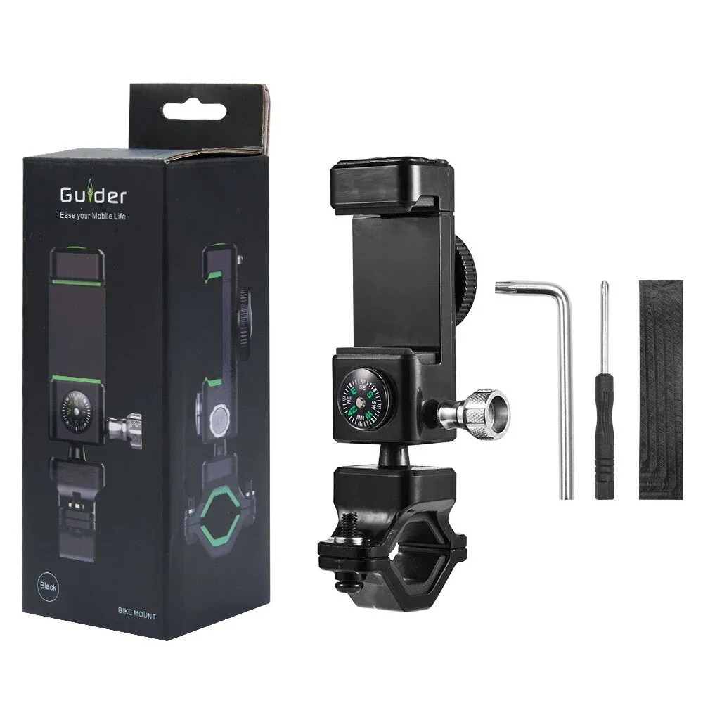 Suport telefon pentru bicicleta Guider Q-003, busola, reglabil, rotire 360, negru — 3
