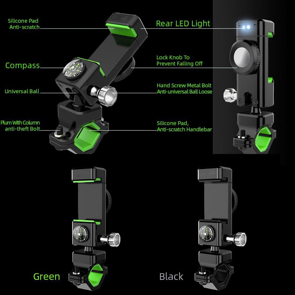 Suport telefon pentru bicicleta Guider Q-003, busola, reglabil, rotire 360, negru — 4