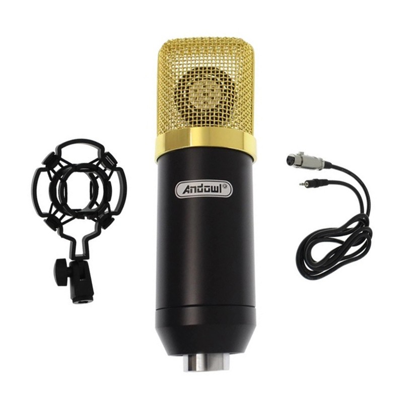 Microfon profesional Andowl Q-Mic3 pentru karaoke, vlogging, podcast, negru/auriu — varianta 2