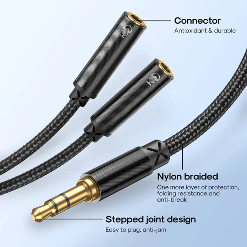 Splitter cablu audio Joyroom SY-A04, 2 x Jack 3.5mm (F) la Jack 3.5mm (M),  20 cm, negru — varianta 2