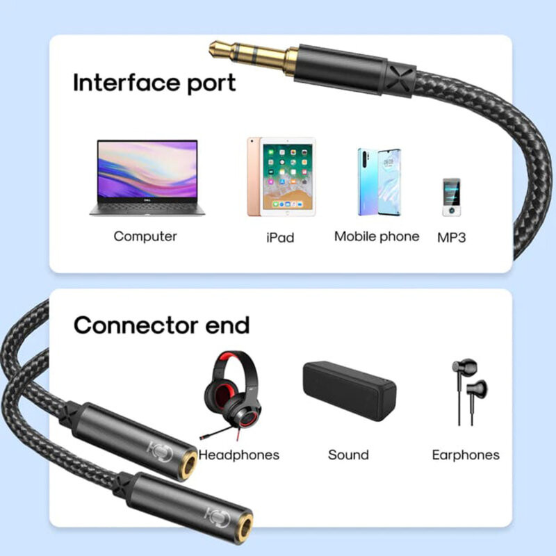 Splitter cablu audio Joyroom SY-A04, 2 x Jack 3.5mm (F) la Jack 3.5mm (M),  20 cm, negru — varianta 4