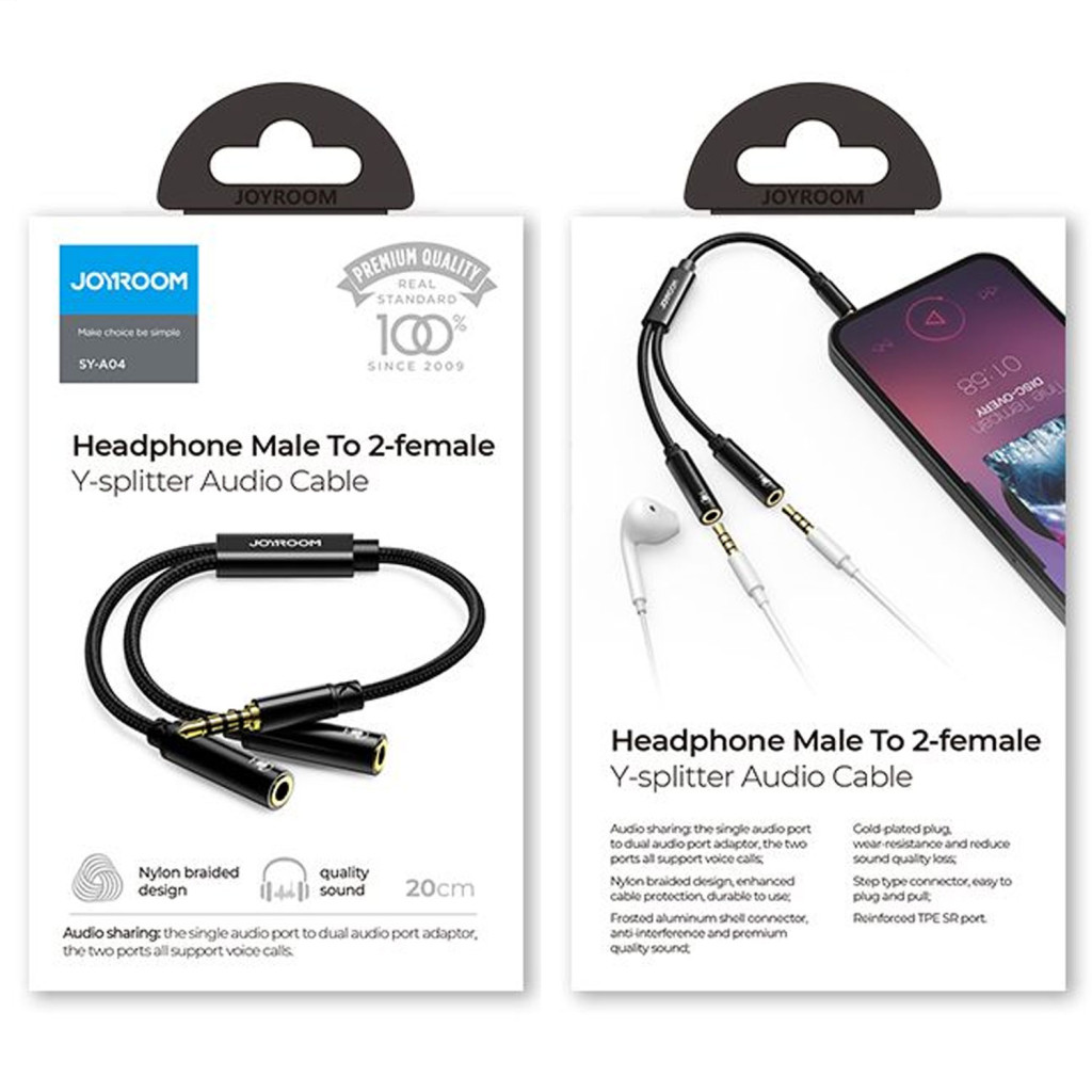 Splitter cablu audio Joyroom SY-A04, 2 x Jack 3.5mm (F) la Jack 3.5mm (M),  20 cm, negru — varianta 5