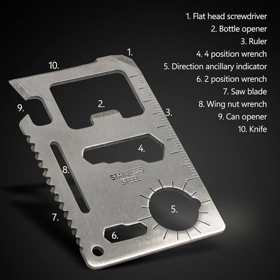 Card multifunctional de supravietuire 11 in 1, husa inclusa, negru — varianta 6