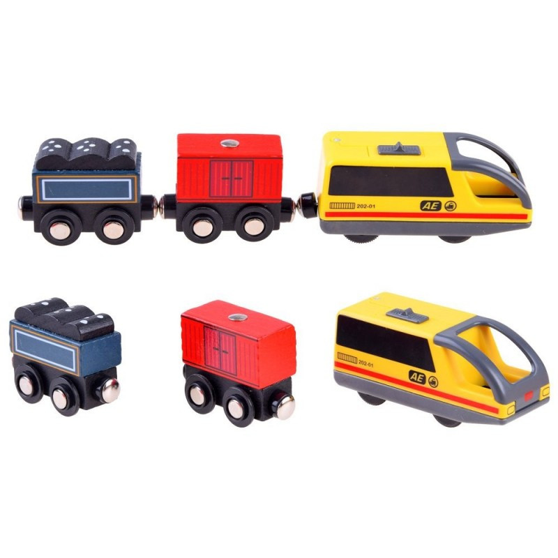 Traseu din lemn Kids Toyland, oras cu accesorii, locomotiva cu baterii, 46 de piese — varianta 6
