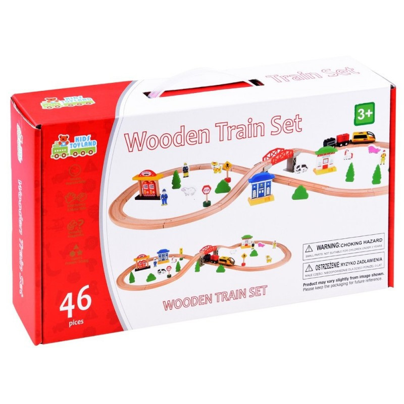 Traseu din lemn Kids Toyland, oras cu accesorii, locomotiva cu baterii, 46 de piese — varianta 9