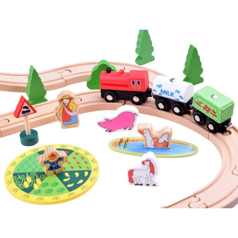 Traseu din lemn Kids Toyland, ferma, animale si accesorii, 50 piese — varianta 4