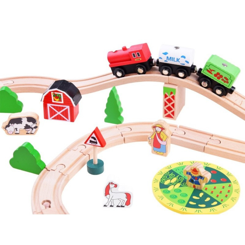 Traseu din lemn Kids Toyland, ferma, animale si accesorii, 50 piese — varianta 5