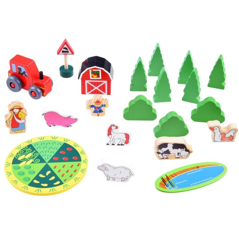 Traseu din lemn Kids Toyland, ferma, animale si accesorii, 50 piese — varianta 9